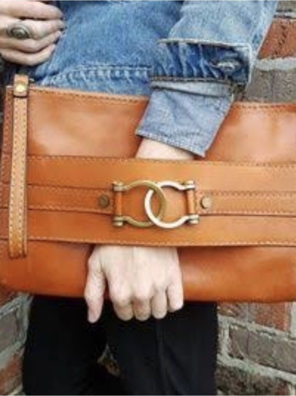 Pratesi Firenze Italian Leather Wristlet Clutch with Gold Hardware
